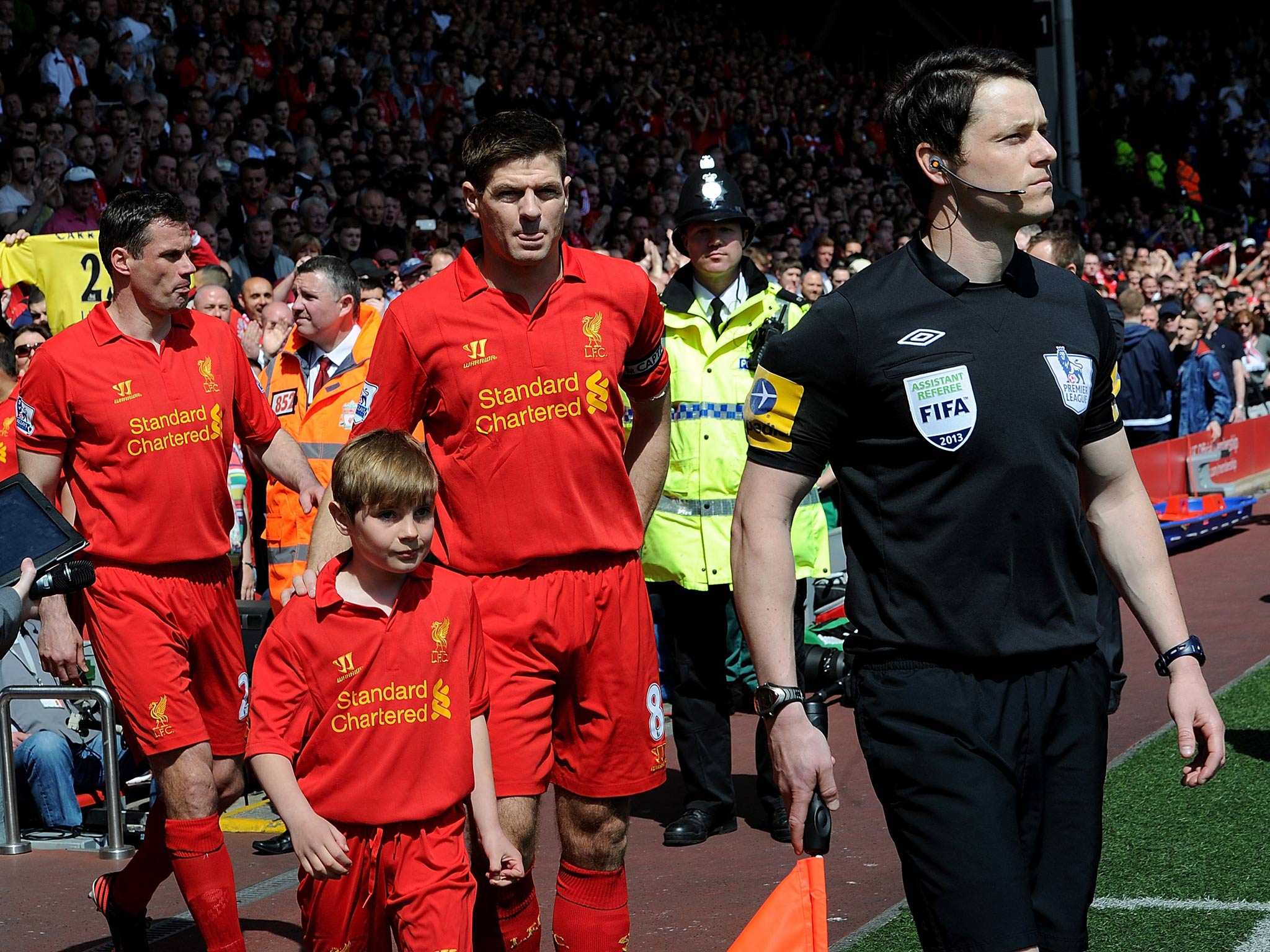 Jamie Carragher and Steven Gerrard pictured for Liverpool in their match against Everton