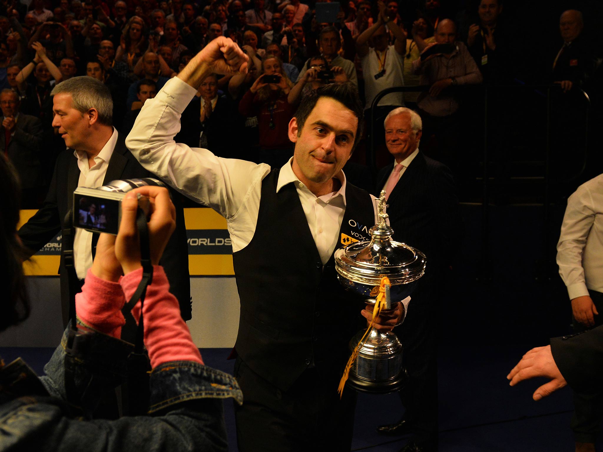 Ronnie O’Sullivan celebrates winning the world title at the Crucible