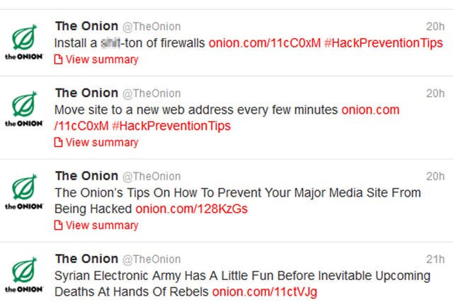 The Onion's twitter feed following the supposed hack