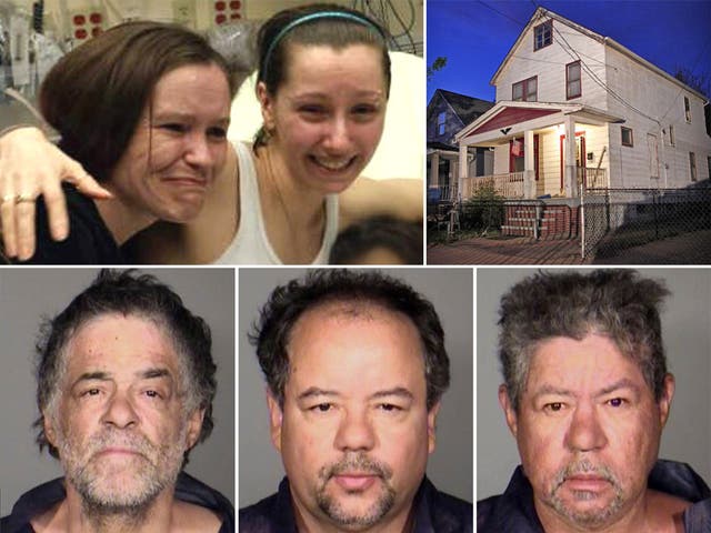 (Top left) Amanda Berry, right, is reunited with her sister; (top right) the house where the three women were found alive; (bottom, from left) Ariel, Oneil and Pedro Castro