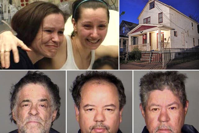 (Top left) Amanda Berry, right, is reunited with her sister; (top right) the house where the three women were found alive; (bottom, from left) Ariel, Oneil and Pedro Castro