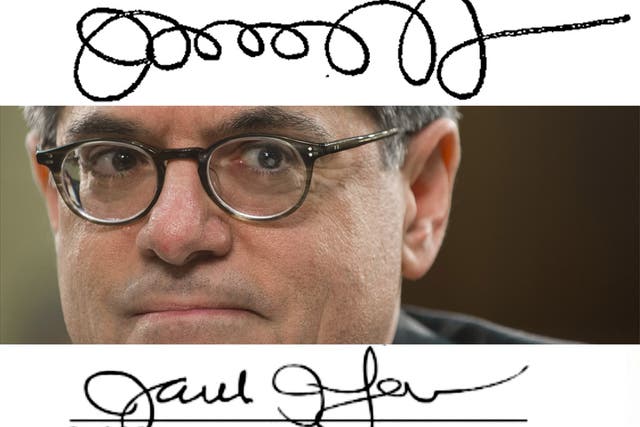 Jack Lew’s previous squiggle of a signature, above, and the new one, below