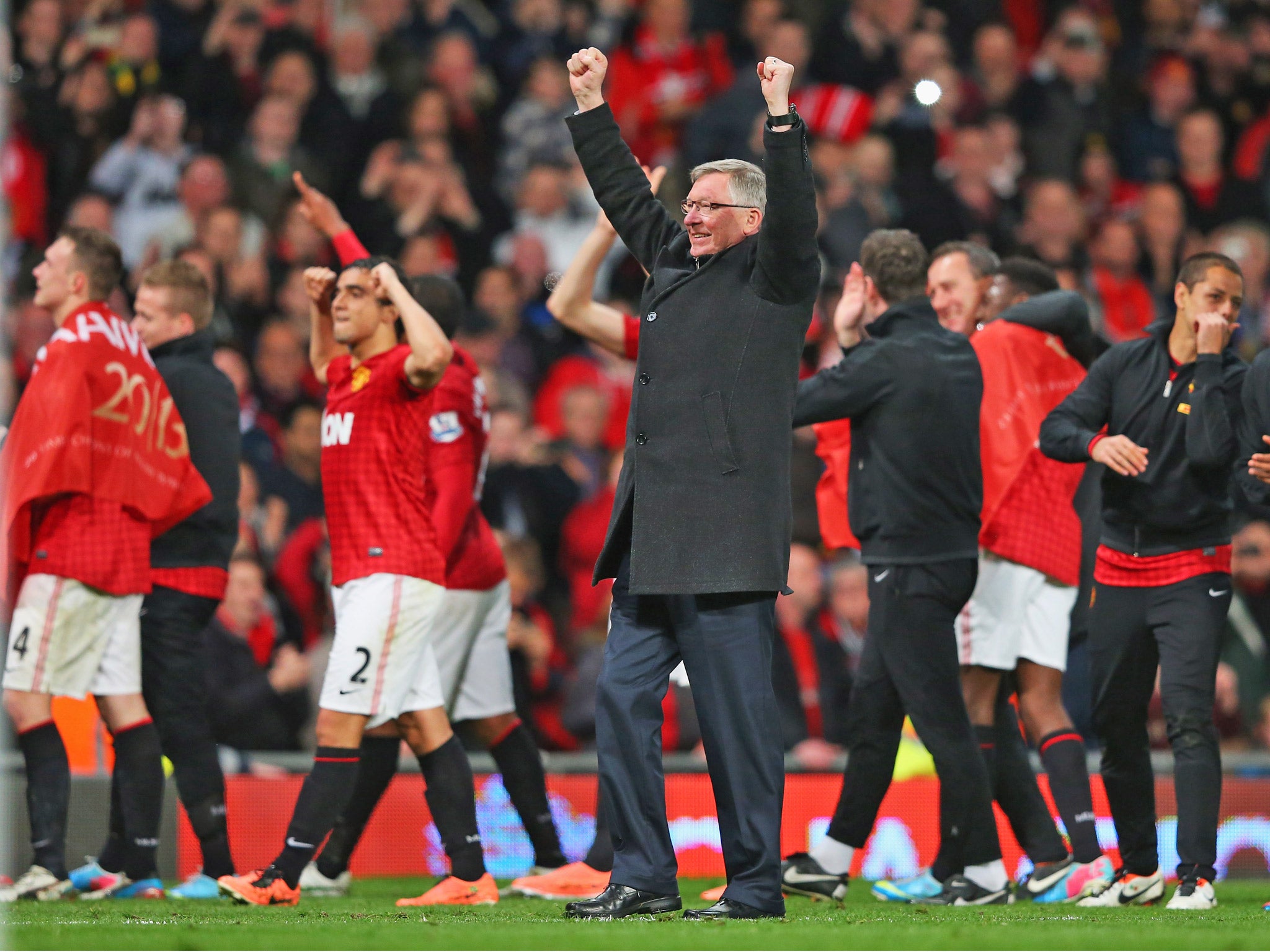 Ferguson celebrates his latest, and last, Premier League title triumph