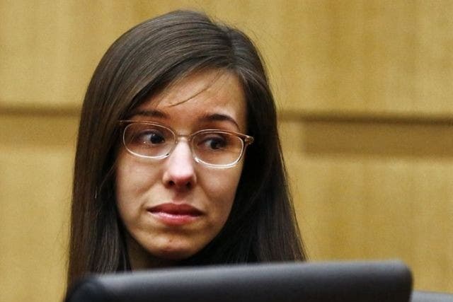 Jodi Arias reacts as a guilty verdict is read in her first-degree murder trial in Phoenix, Arizona