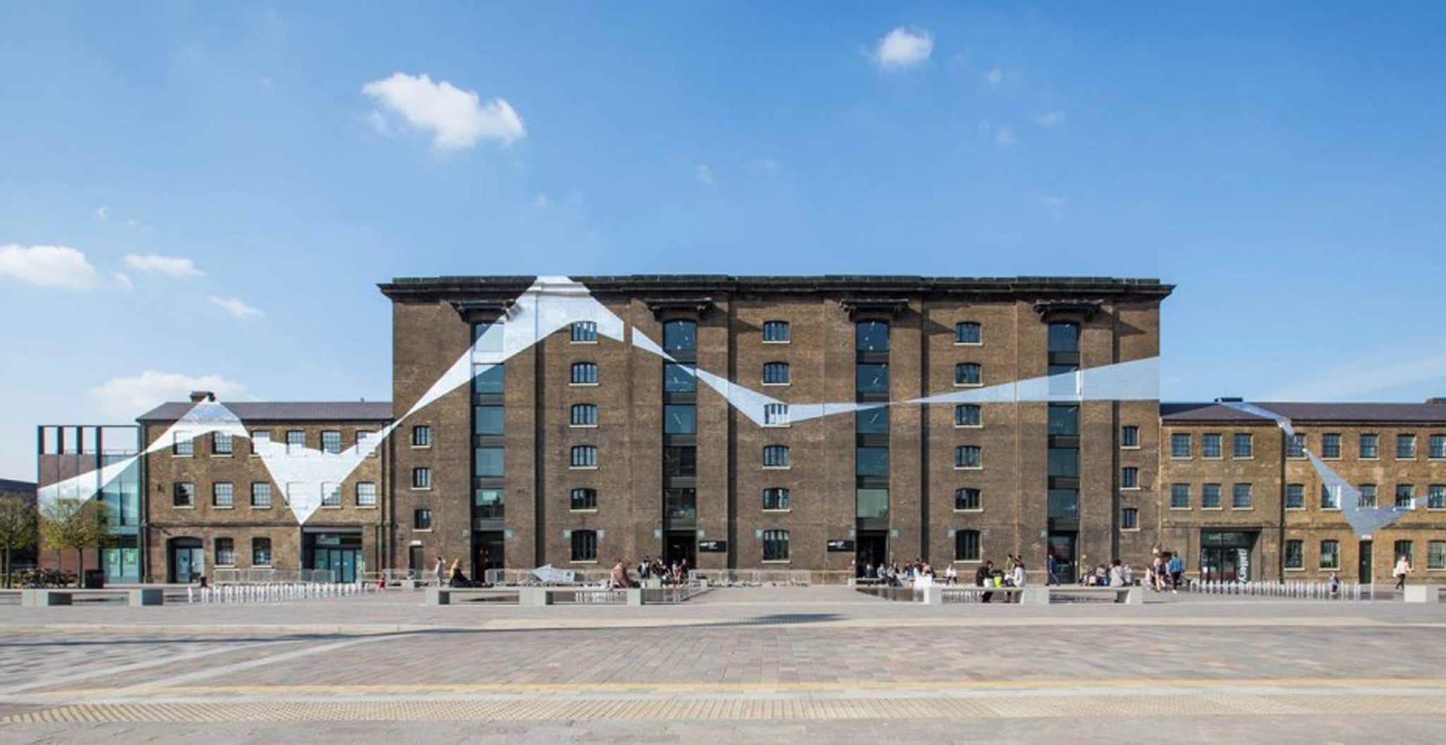 Central St Martins new campus at Granary Square, King's Cross, are glinting with a 542-metre- long artwork.