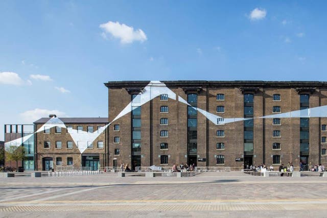 Central St Martins new campus at Granary Square, King's Cross, are glinting with a 542-metre- long artwork.
