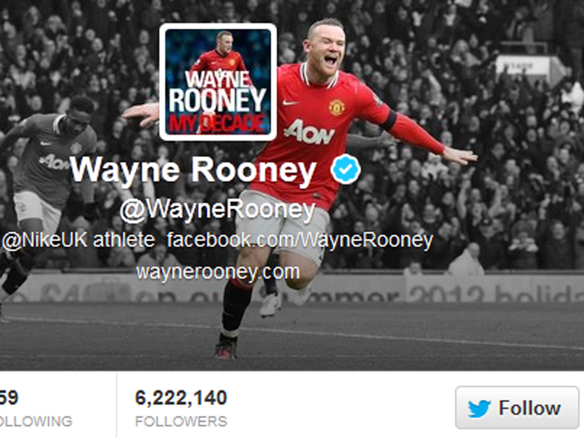 A view of Wayne Rooney's Twitter profile