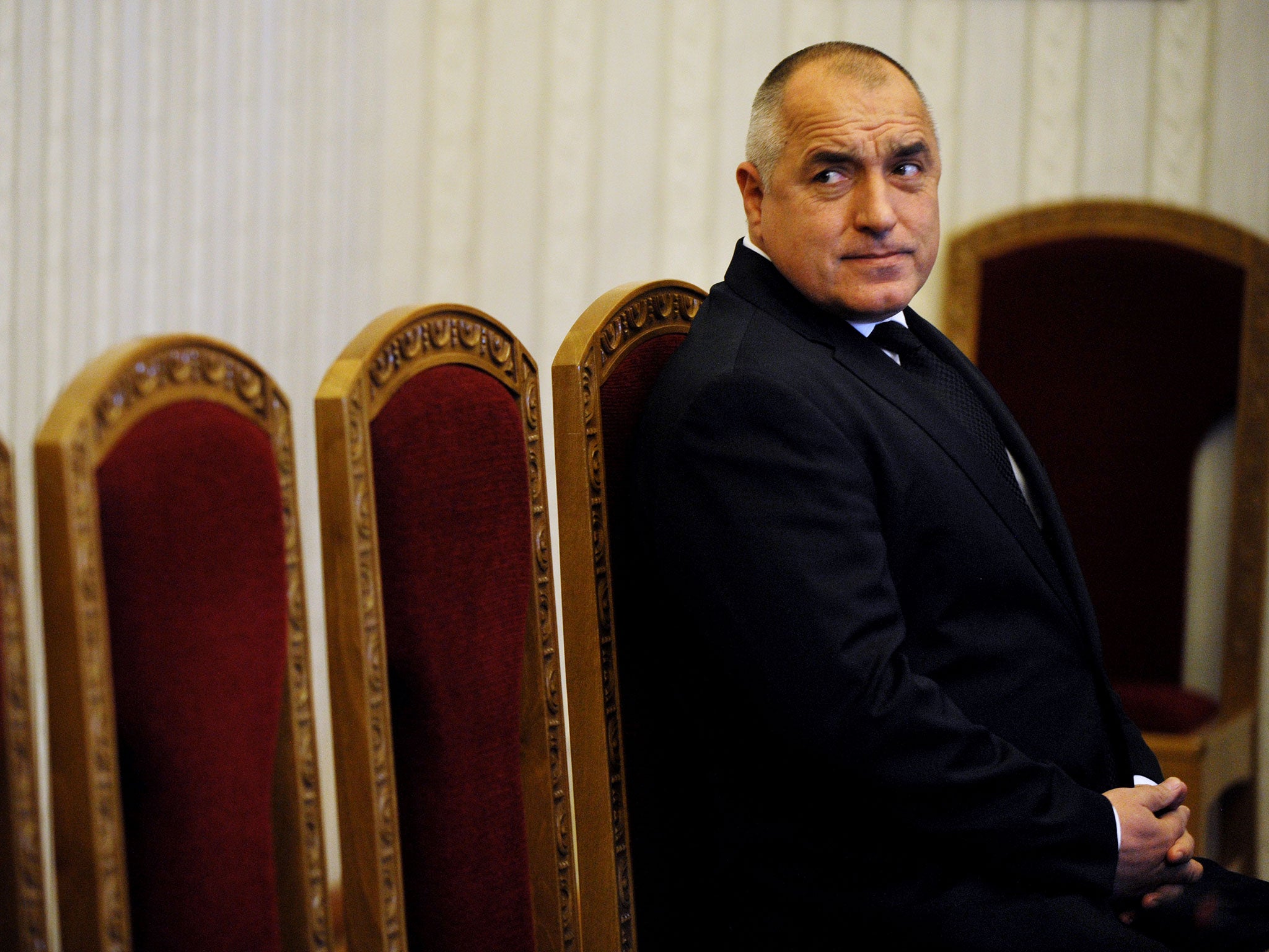 Bulgaria's outgoing Prime Minister Boyko Borisov waits to meet Bulgarian president at the presidency in Sofia on February 25, 2013. Bulgaria's outgoing Prime Minister Borisov turned down on Monday a presidential mandate to form a new cabinet, opening the way for snap elections after being forced out by protests last week.