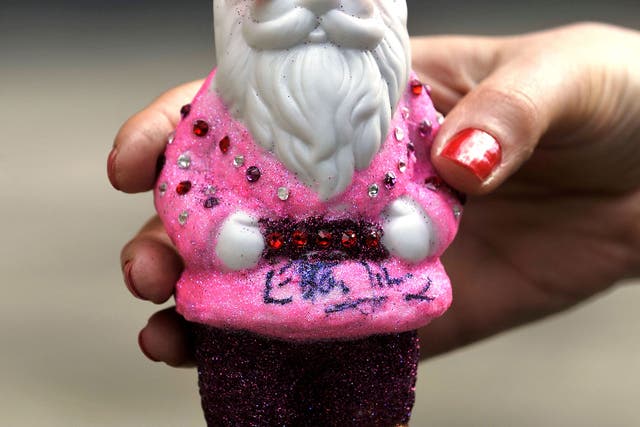 A celebrity painted gnome by singer Sir Elton John, prior to being unveiled as part of the RHS centenary celebrations at the RHS Chelsea Flower Show in London