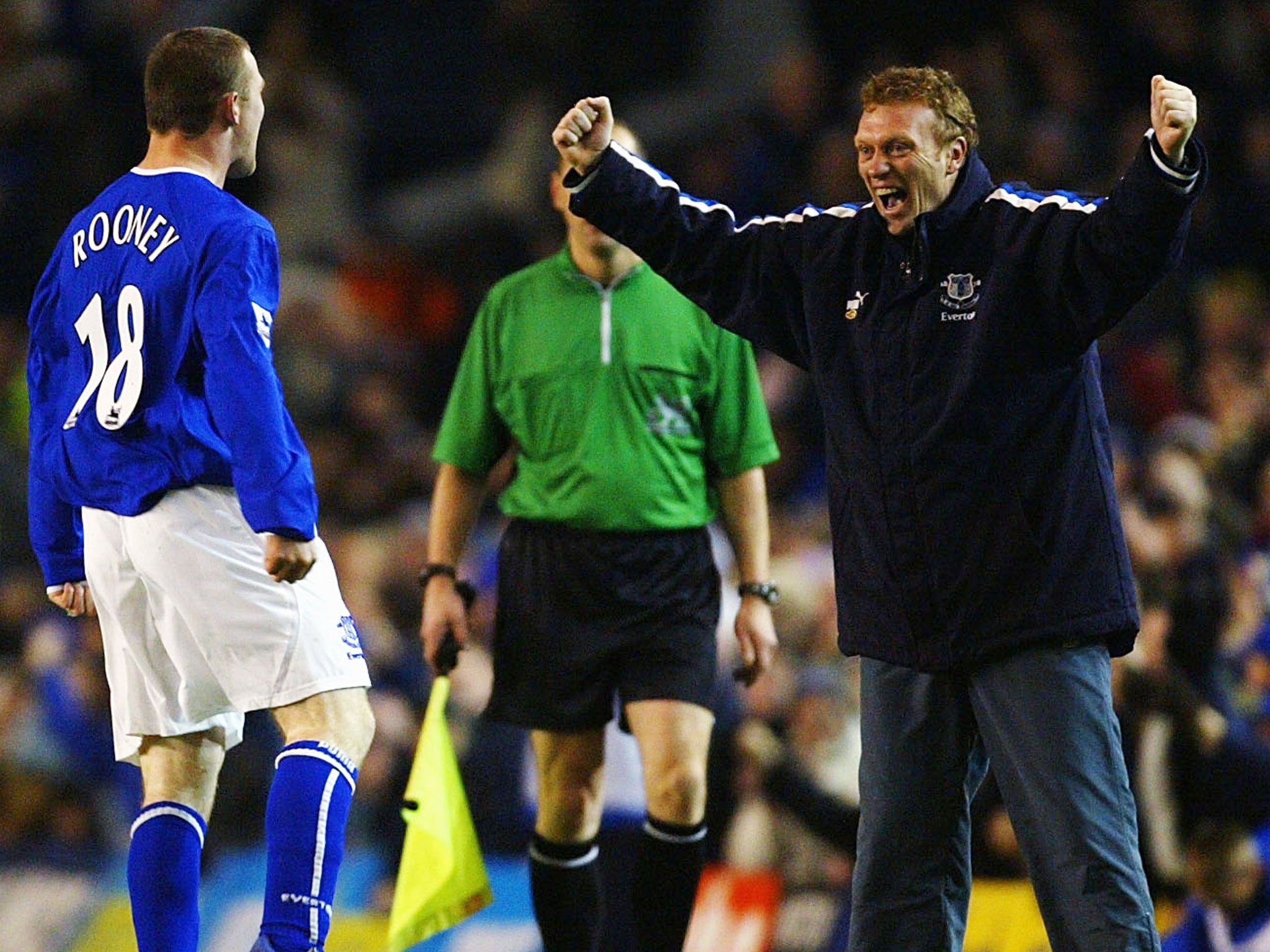 Wayne Rooney at Everton with manager David Moyes