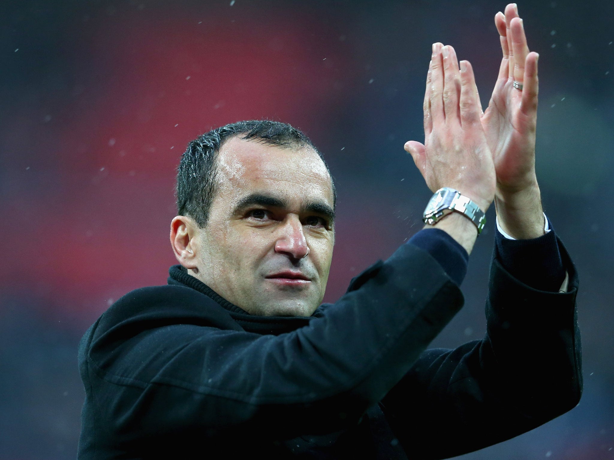 Wigan Athletic manager Roberto Martinez applauds the fans after the semi final match between Millwall and Wigan Athletic