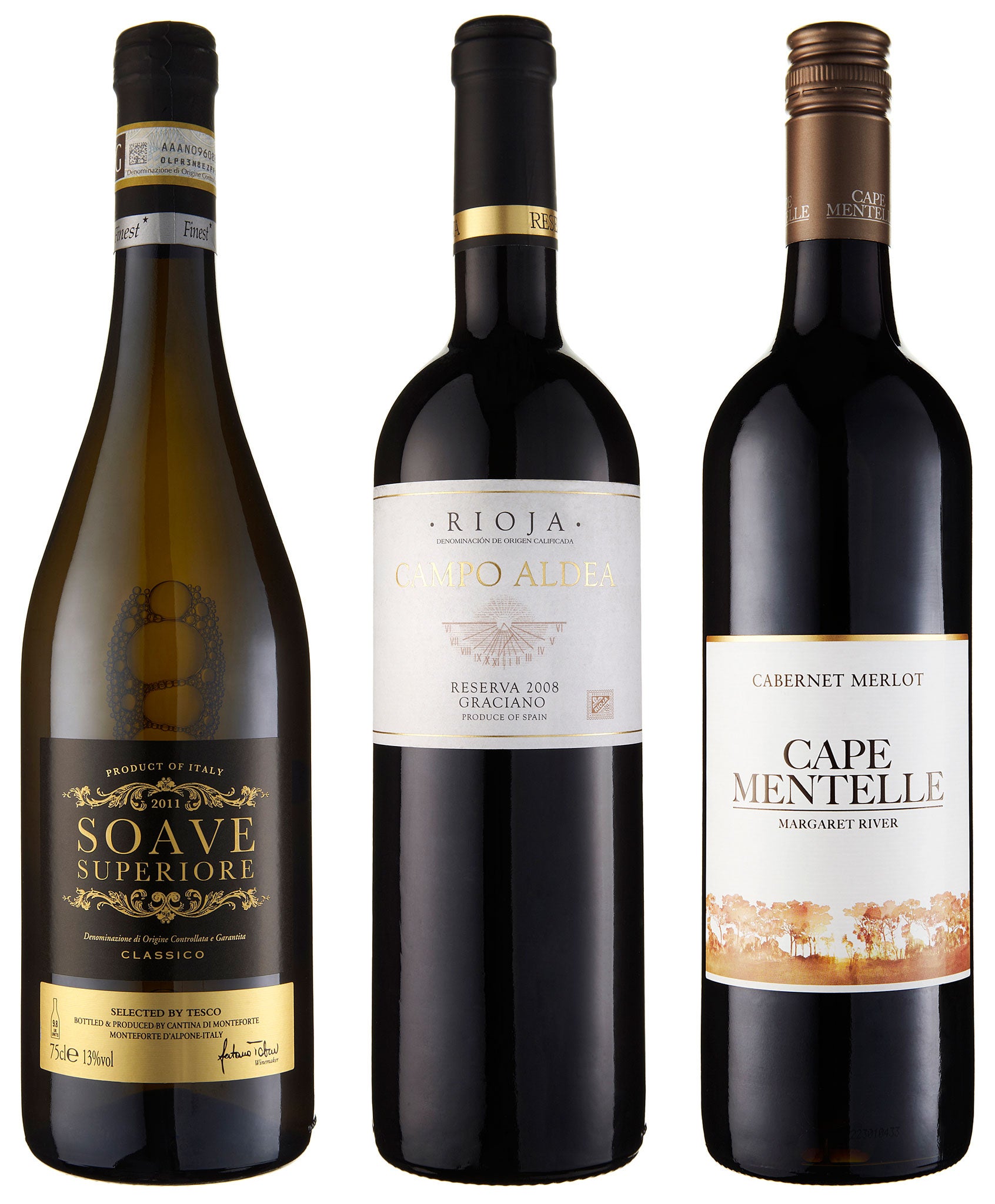 2011 Tesco Finest Soave Classico, 2008 Rioja Campo Aldea Gracian and 2010 Cape Mentelle Cabernet Merlot, Margaret River, Western Australia