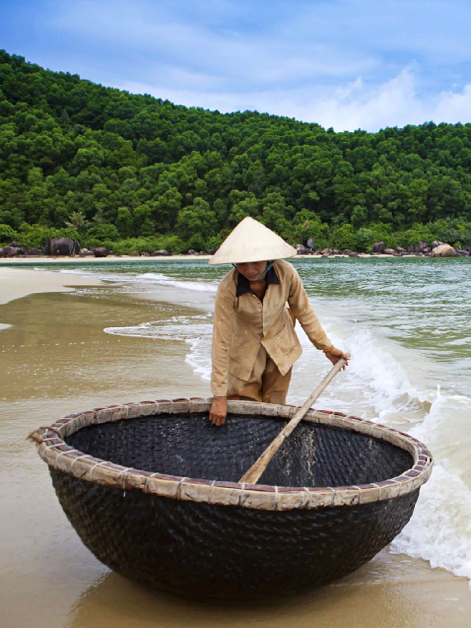 Balancing act: a basket boat at Laguna Lang Co