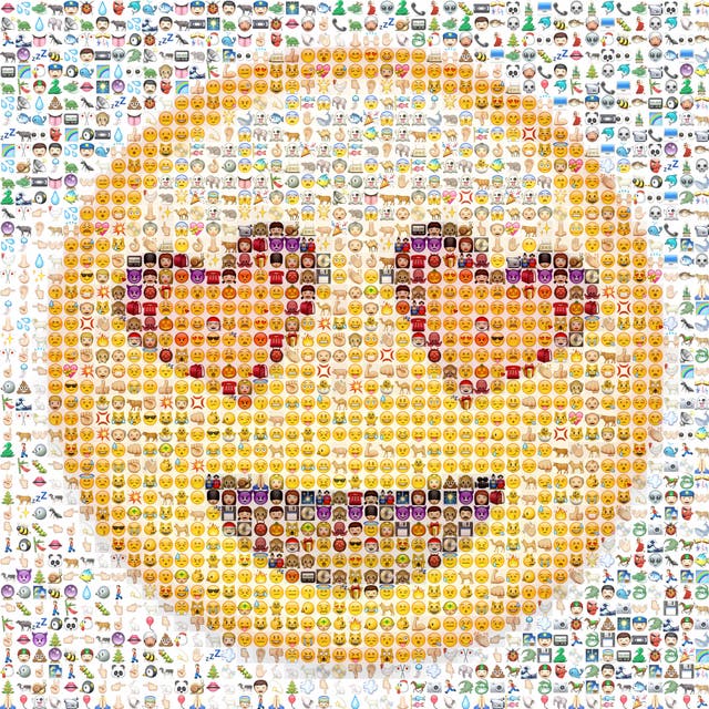 Emojis come together to form a heart-eyed mega emoji