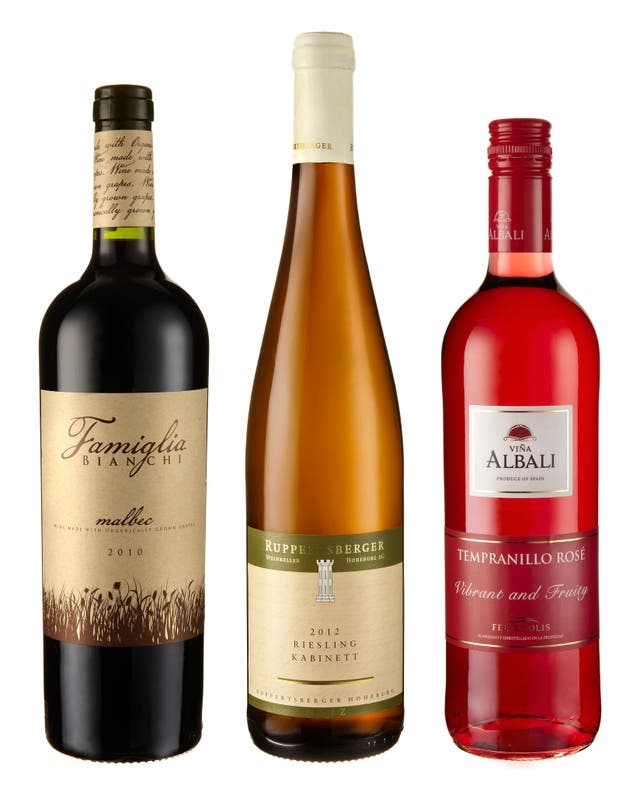 Valentin Bianchi 'Famiglia Bianchi' Malbec 2010; Ruppertsberger Riesling Kabinett 2012; Vina Albali Rosada Tempranillo