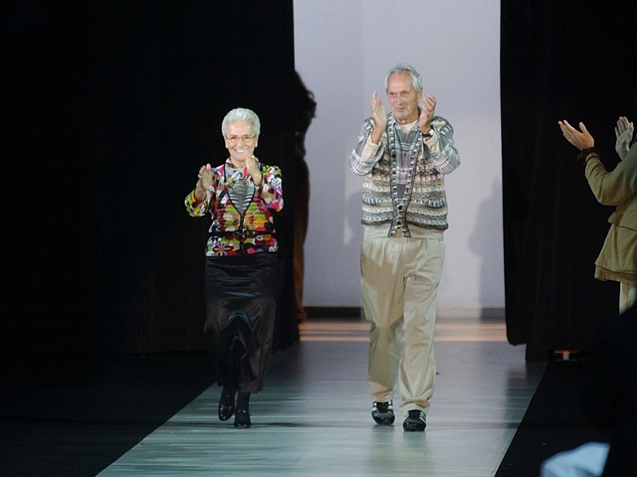 Missoni and his wife Rosita take to the catwalk after presenting their 2004 spring/summer collection