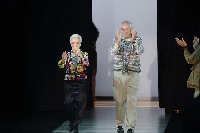 Missoni and his wife Rosita take to the catwalk after presenting their 2004 spring/summer collection