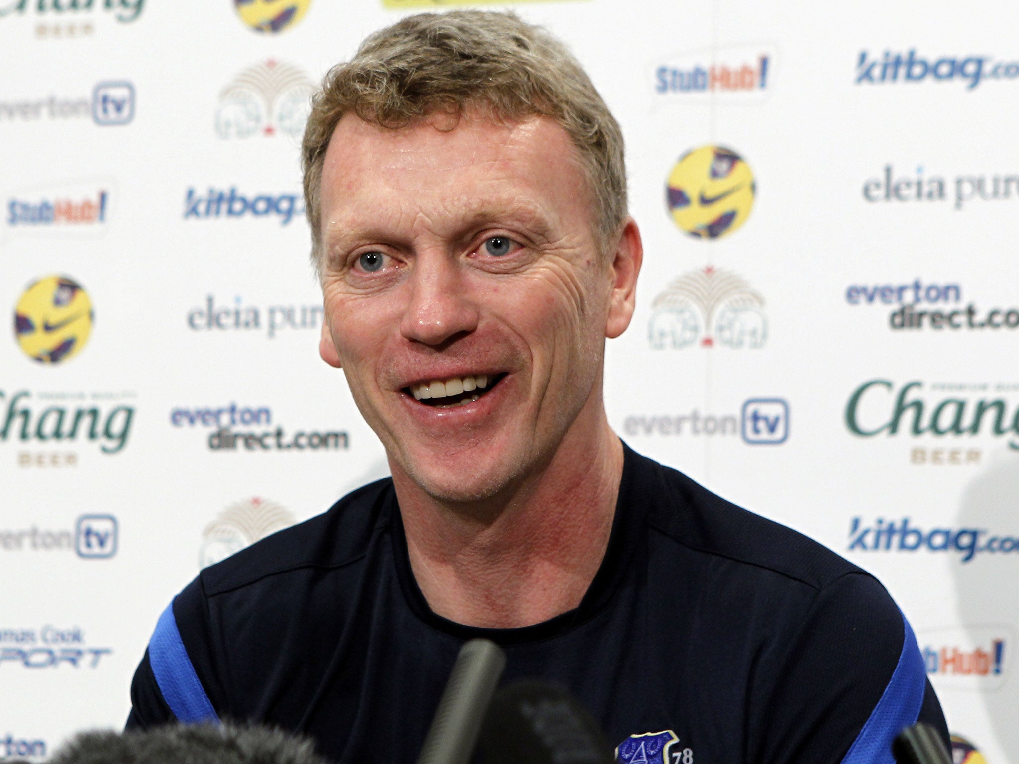 Everton manager David Moyes answers questions during yesterday’s press conference