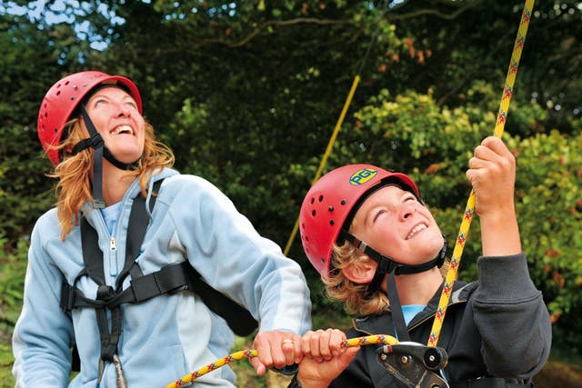 A high-rope and zip-wire challenge on an Adventure Day at one of the centres run by PGL
