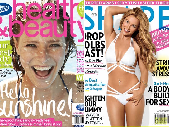 Face facts: 'Boots Health & Beauty' will use 'natural' models, unlike 'Shape', top, with a retouched Britney Spears