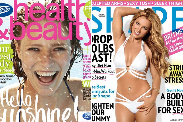 Face facts: 'Boots Health & Beauty' will use 'natural' models, unlike 'Shape', top, with a retouched Britney Spears