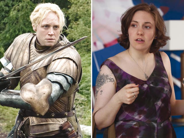 Girls's Lena Dunham in a romper suit and tattoos – the look that launched a thousand feminist think pieces – against Gwendoline Christie (all 6ft of her) in her Brienne of Tarth armour