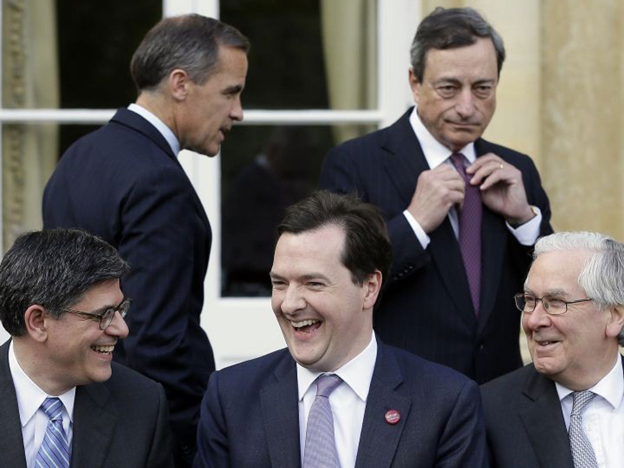 George Osborne (centre) with global financial policymakers at the G7 meeting in Aylesbury