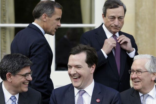 George Osborne (centre) with global financial policymakers at the G7 meeting in Aylesbury