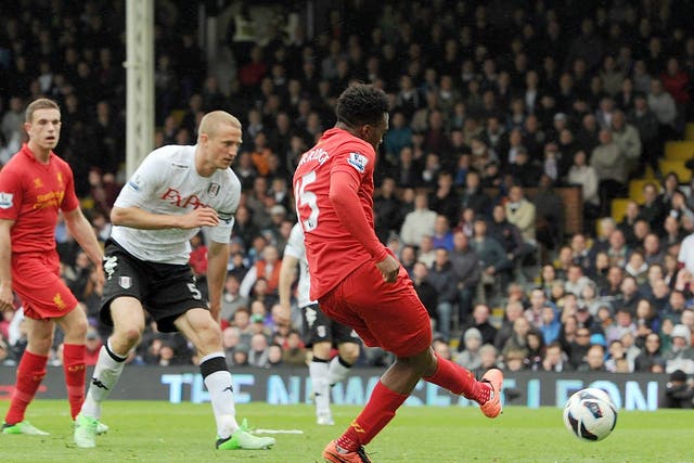 Hat-trick hero Daniel Sturidge scores against Fulham in Liverpool's 3-1 win at Craven Cottage