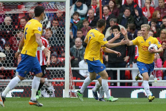 James Ward-Prowse celebrates following Jason Puncheon's equaliser but neither team is safe from relegation