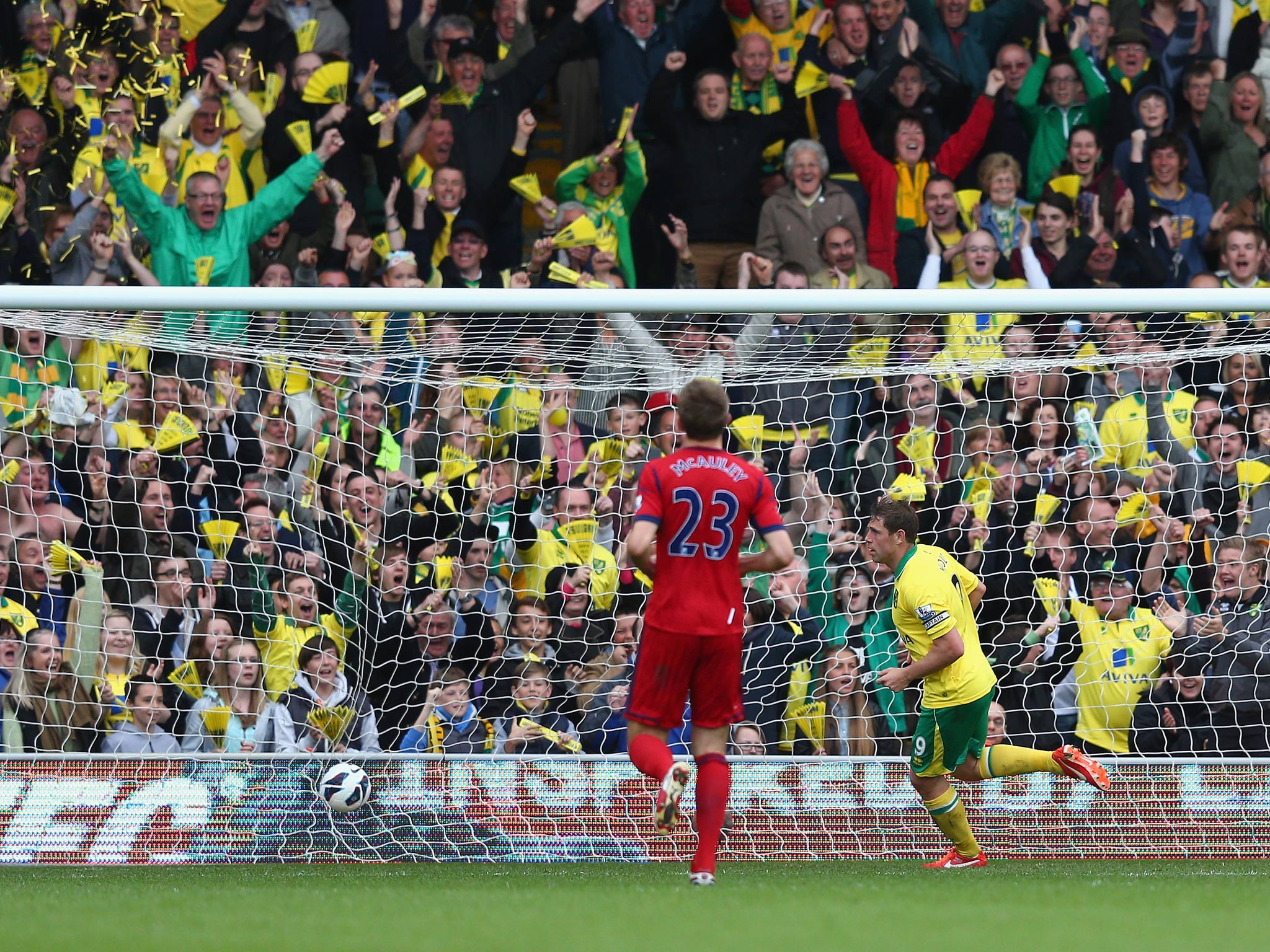 Grant Holt scores against West Brom in Norwich's 4-0 win