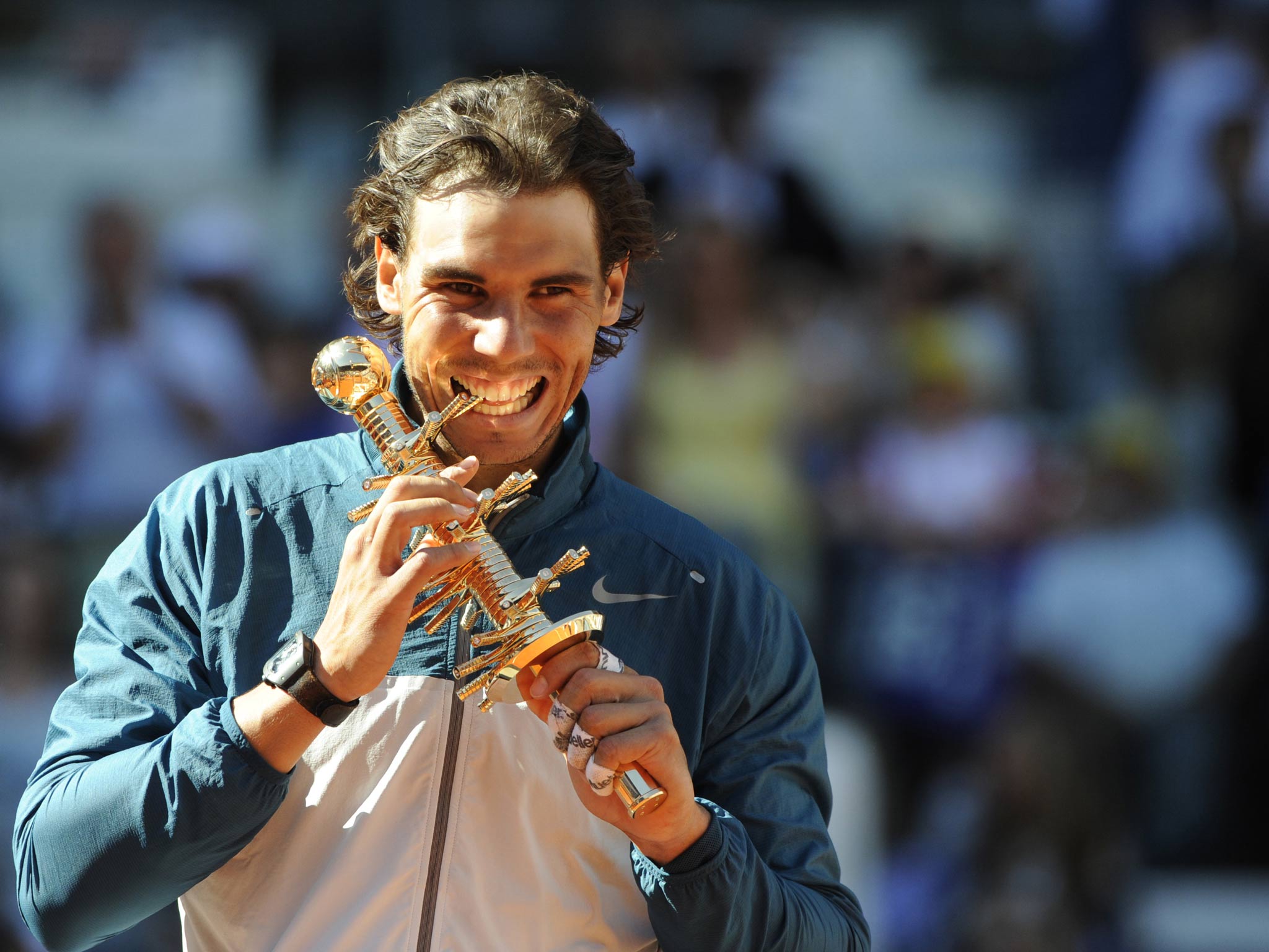 Rafael Nadal celebrates winning the Madrid Masters