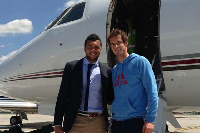 Jo-Wilfried Tsonga and Andy Murray about to board the jet