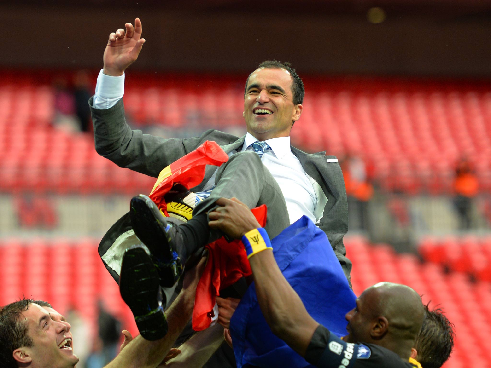 Roberto Martinez celebrates after winning the FA Cup
