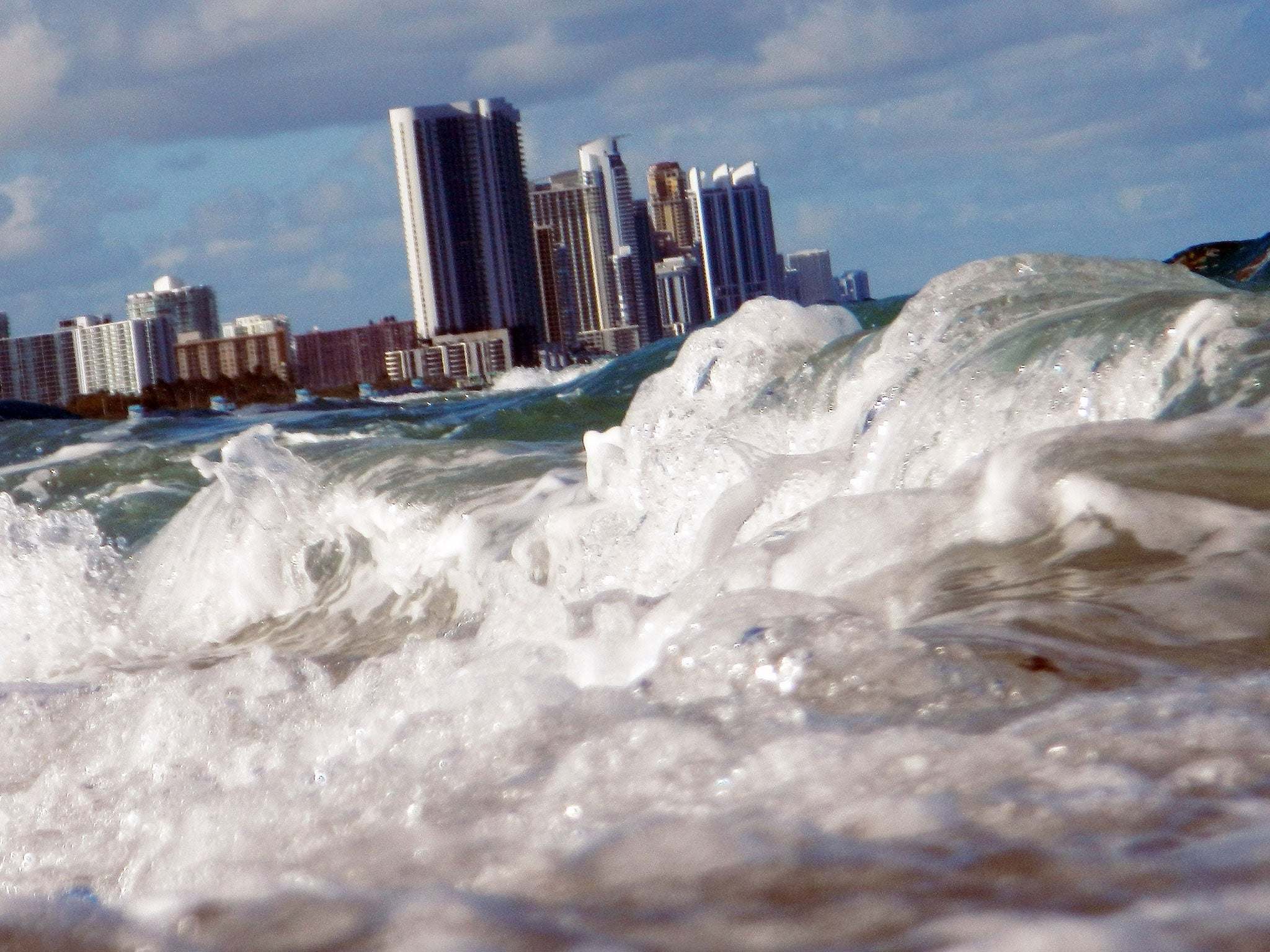 Buildings are seen near the ocean as reports indicate that Miami-Dade County in the future could be one of the most susceptible places when it comes to rising water levels due to global warming on March 14, 2012 in North Miami, Florida.