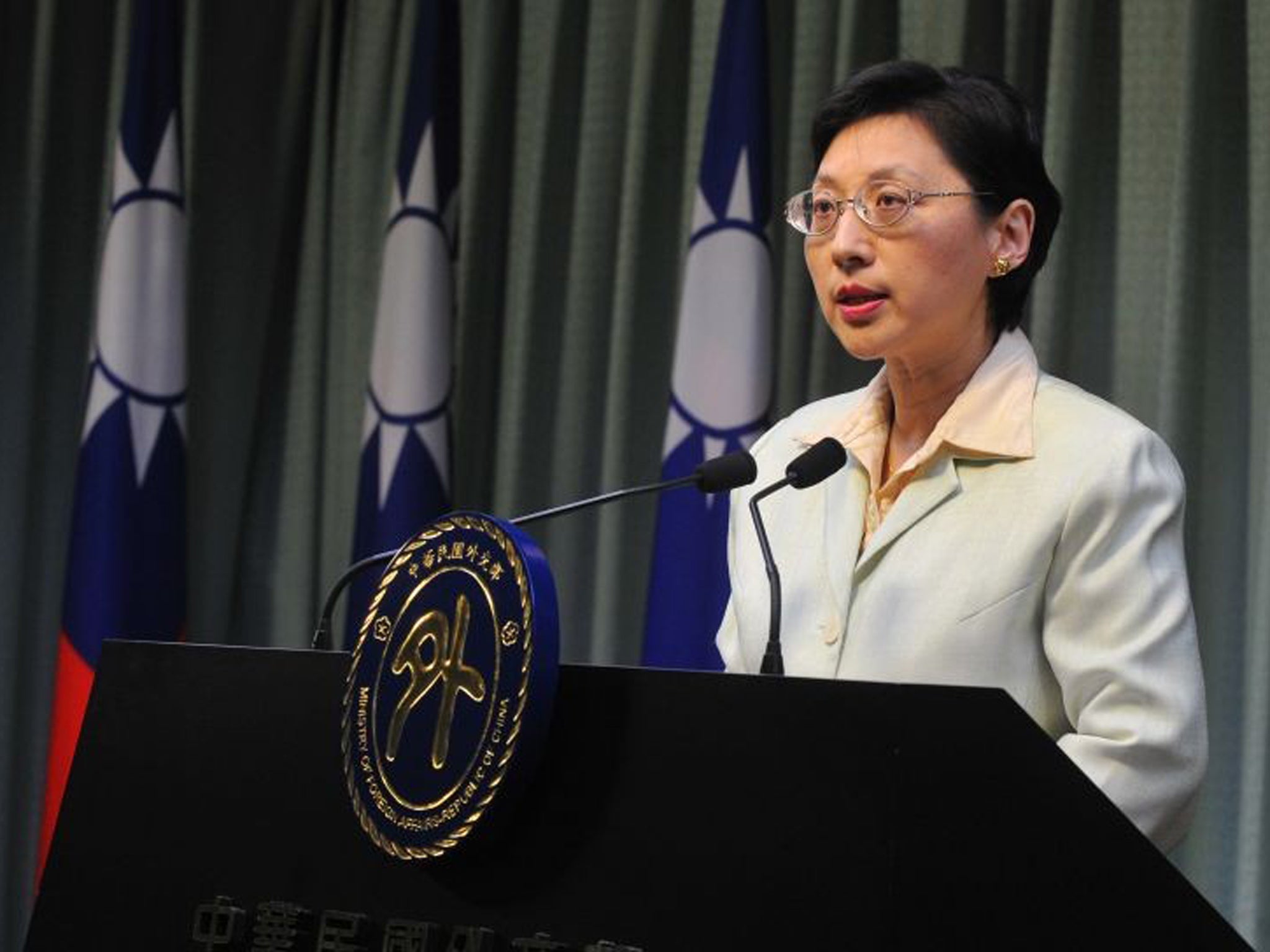 Taiwan's Foreign Affairs Ministry spokeswoman Anna Kao speaks during a press conference in Taipei saying she had refused to see Philippine special envoy Amadeo Perez in regards to Philippine coastguards shooting dead a 65-year-old fisherman last week afte