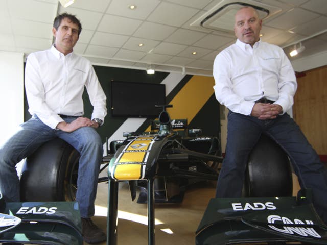 Caterham F1 boss Mike Gascoyne (right) will have round the world and sailing expert Brian Thompson (left) alongside him as he takes to the world of ocean racing, starting with the Transat Jacques Vabre from Le Havre to Brazil in November