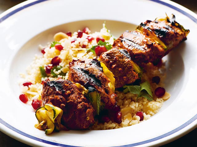 Lamb, harissa and courgette kebabs with jewelled couscous by Felicity Cloake