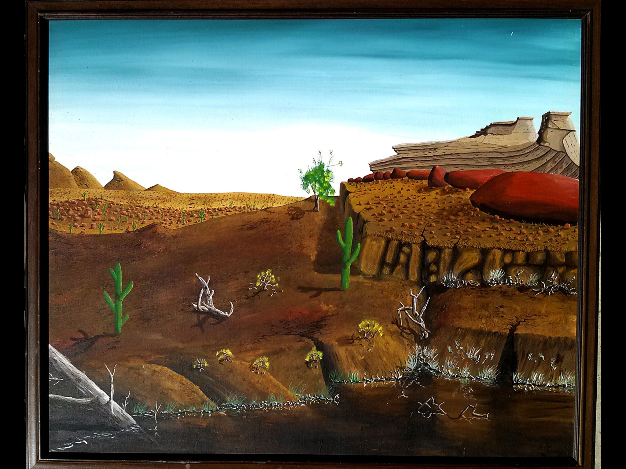 'Desert Scene' has seemingly been signed on the back by world-famous artist Peter Doig, but he denies it's his