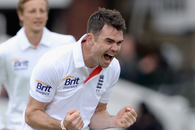 James Anderson of England celebrates dismissing Peter Fulton of New Zealand to take his 300th test match wicket 