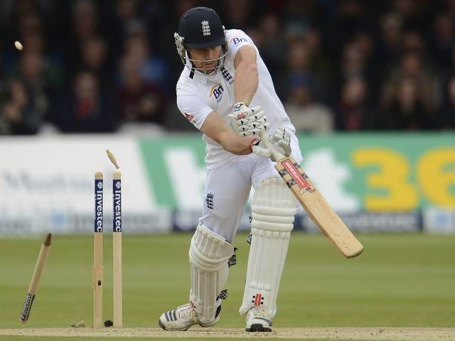 Nick Compton is bowled by Neil Wagner