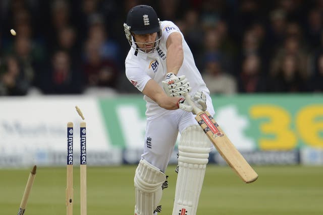 Nick Compton is bowled by Neil Wagner
