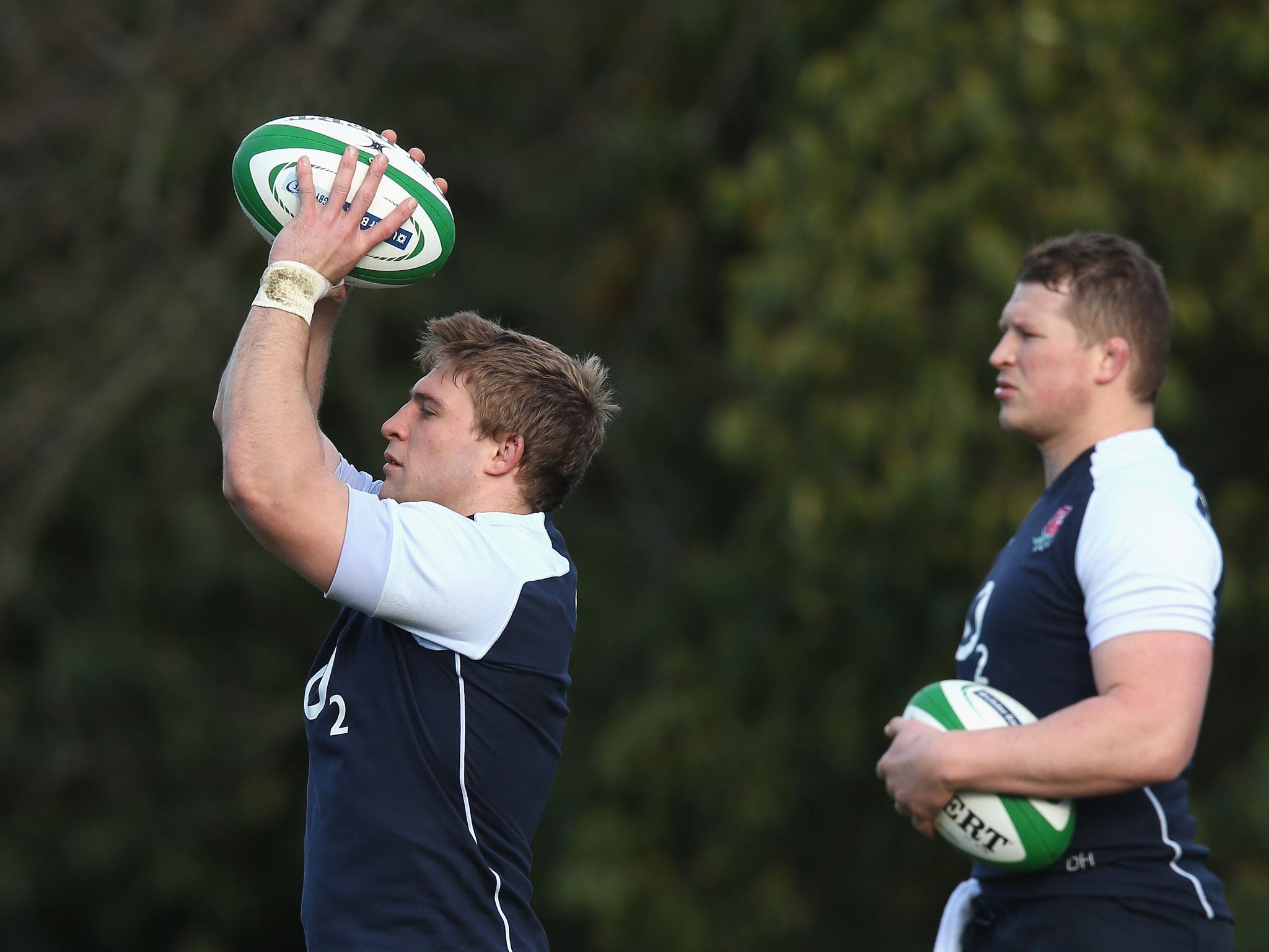 No 2's company: Competing Lions hookers Tom Youngs (left) and Dylan Hartley. 'On the training field you want to get ahead of each other,' says Youngs