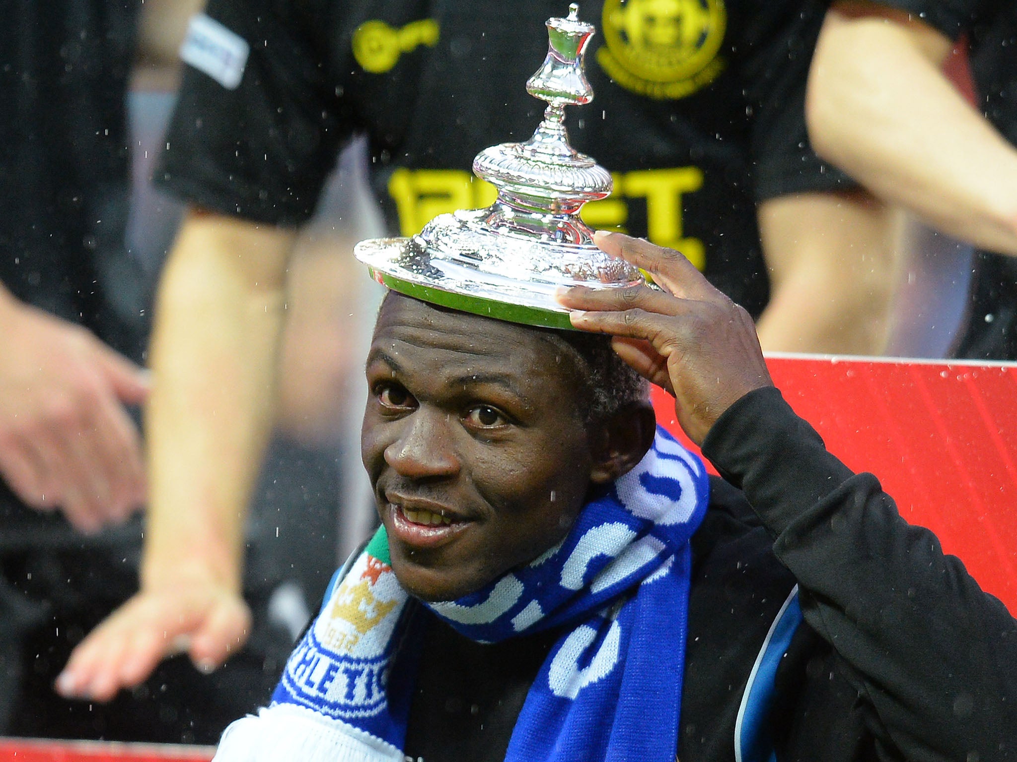 Wigan's Arouna Kone, pictured celebrating after the team's FA Cup Final win, cost £2.7 million from Spanish side Levante. His current total of 13 goals was not enough to keep them in the top flight but he was great value for money
