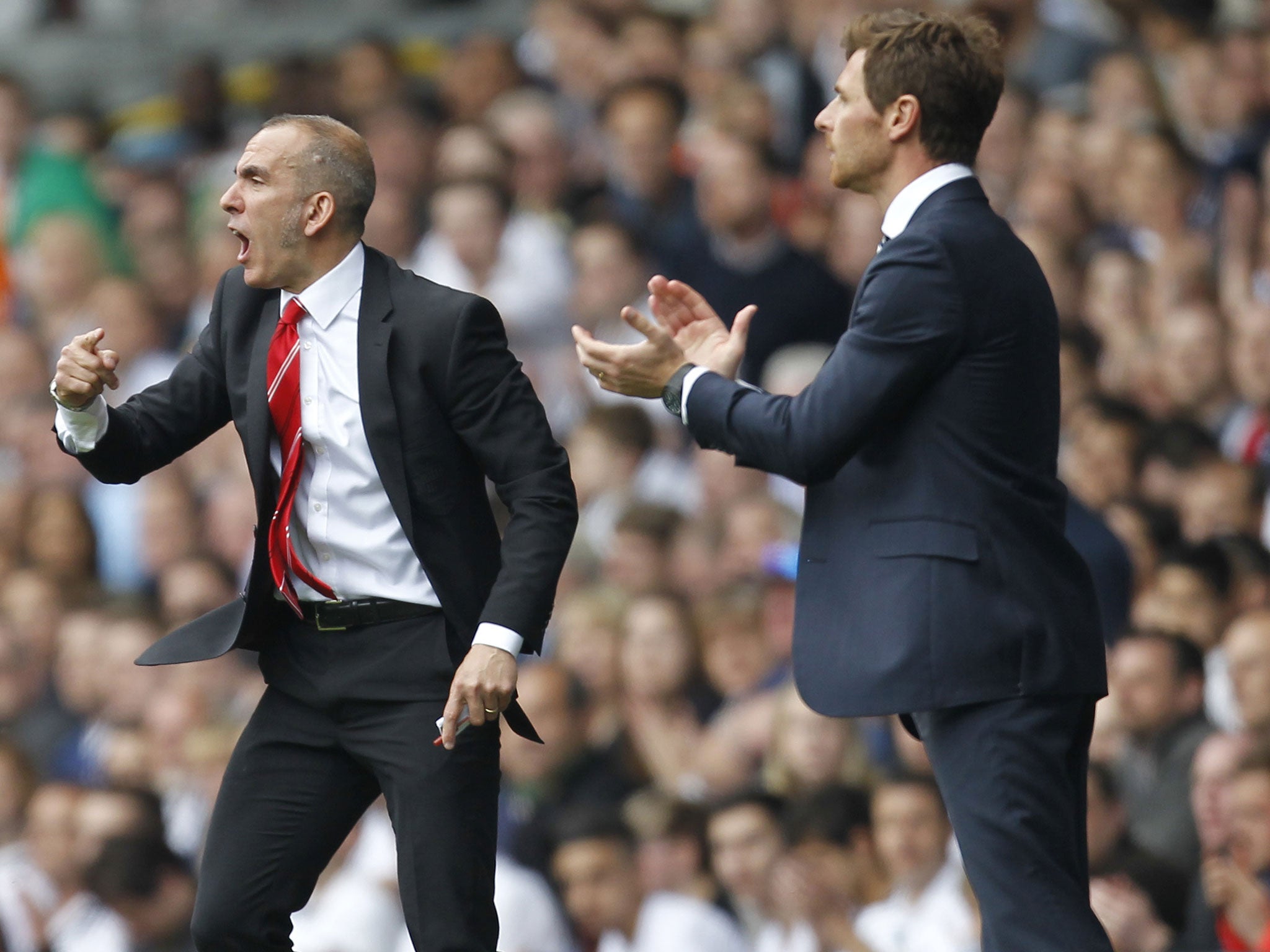 Paolo Di Canio, left, and Andre Villas Boas, right, urge on their teams from the touchline yesterday
