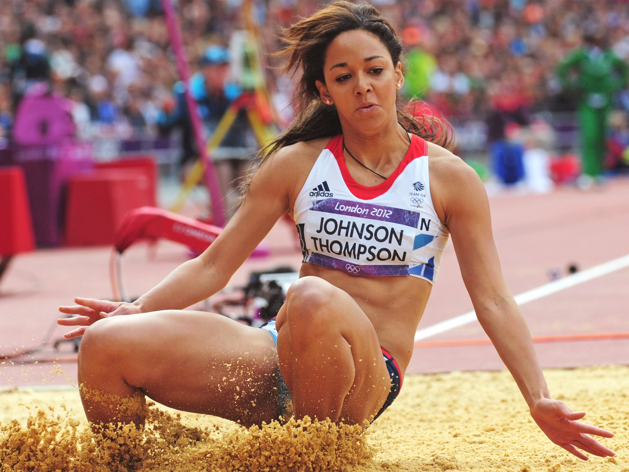 Katarina Johnson-Thompson jumping during the 2012 Games