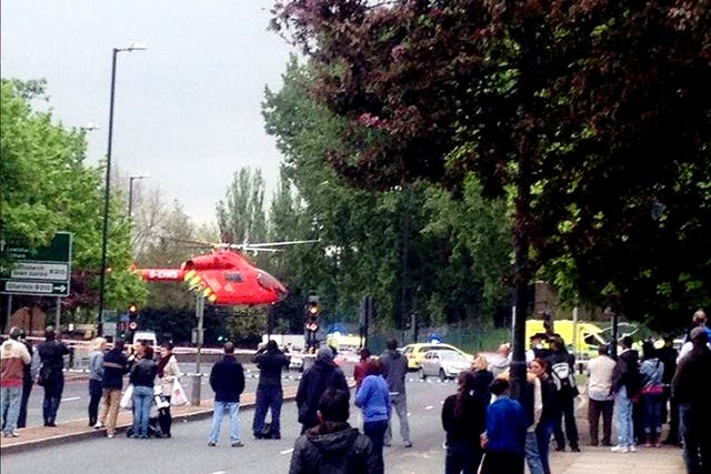 An air ambulance leaving the scene in Woolwich