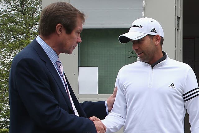 George O'Grady with Sergio Garcia outside the Rules Office