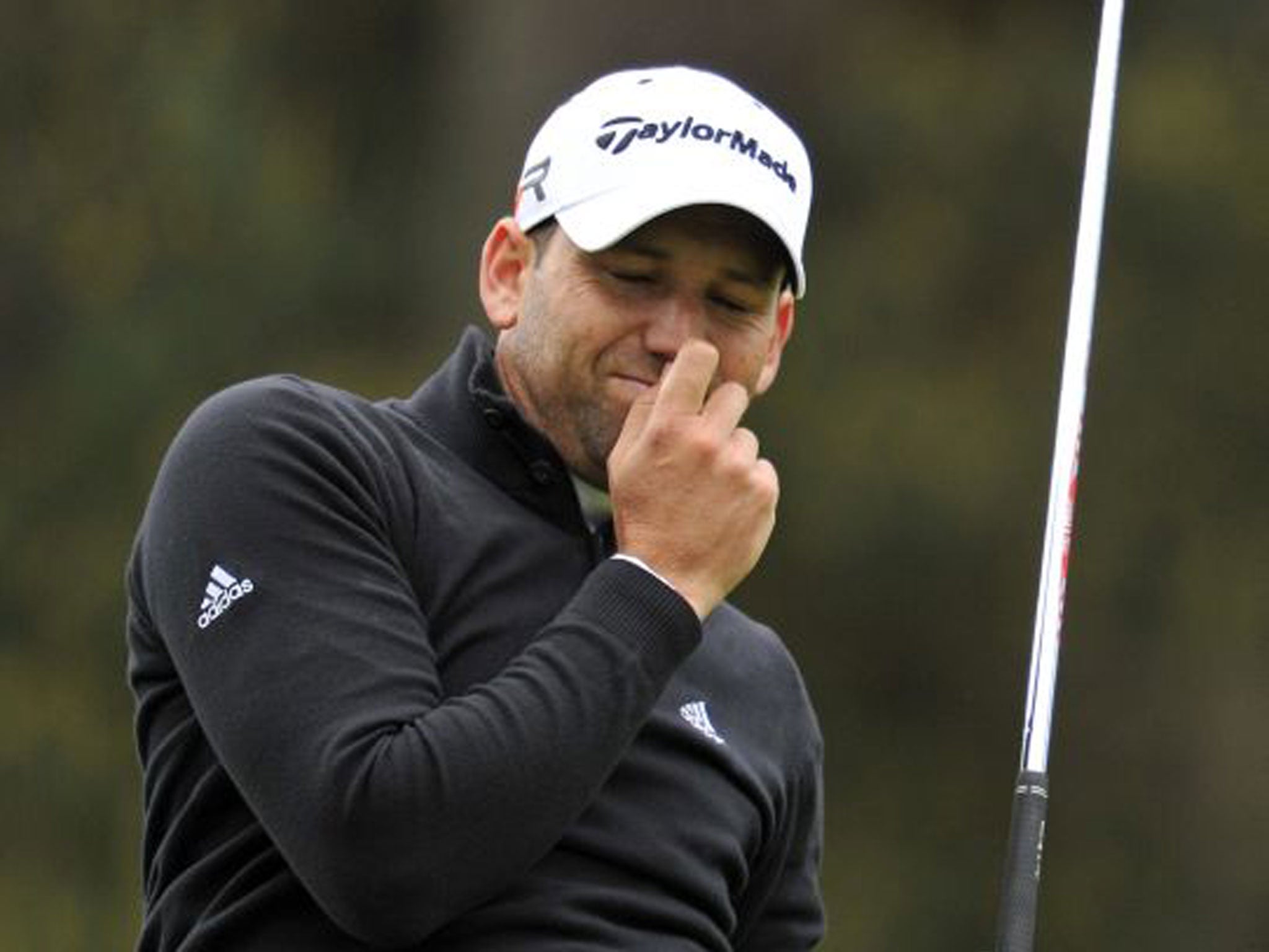 Sergio Garcia tries to concentrate on the golf yesterday