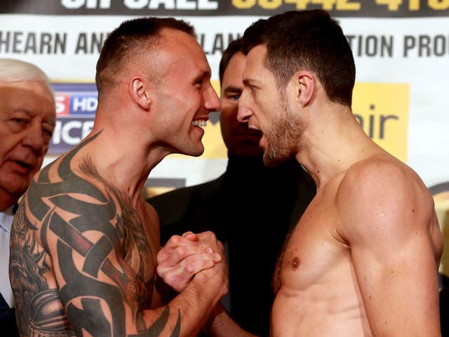 Michael Kessler (left) and Carl Froch square up to one another